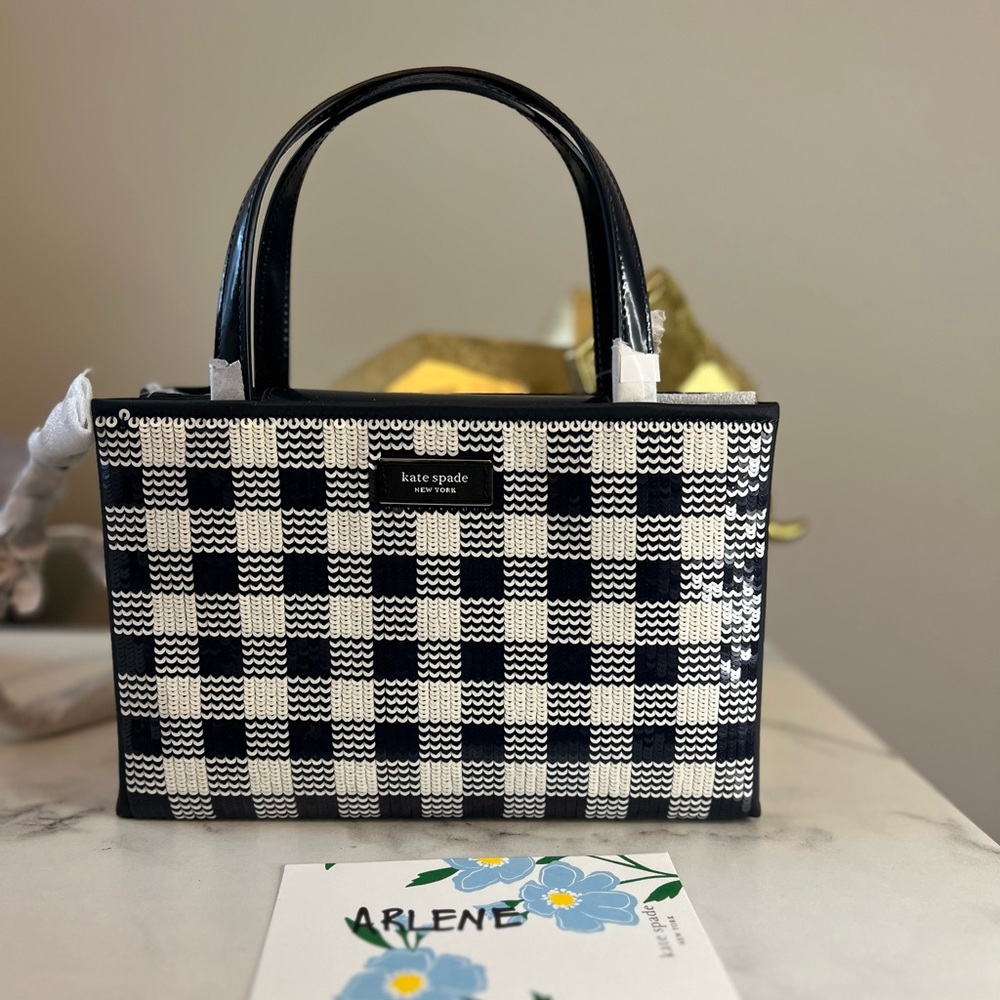 Sam Icon Gingham Sequin Small Tote Navy Blue
